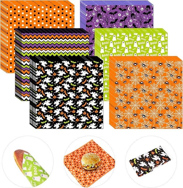 240 Pcs Halloween Wax Paper Dry Waxed Deli Paper Sheets 12x12 inch Sandwich Wrap Food Basket Liner Parchment Sheets for Party Holiday Home Kitchen Bar Restaurant Halloween Decorations