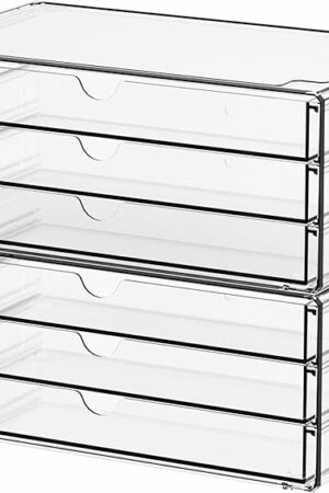 Yieach 2 Pack Acrylic Storage Drawers With 6 Drawers,Stackable Desk Organizer and Makeup Organizer,Large Clear Office Supplies Organizer for Pen,Stationary,Palettes,Arts Craft Organizers and Storage