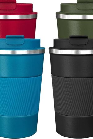 4 Pack Insulated Coffee Mug with Lid 12oz Travel Coffee Tumbler Stainless Steel Reusable Coffee Cups Thermal Coffee Mug for Hot and Iced Cold Drinks, Multicolor