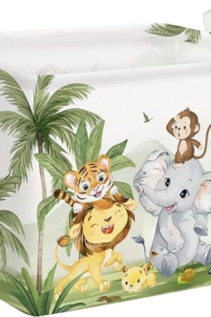 Clastyle Rectangular Safaci Animals Storage Baskets Tropical Rainforest Elephant Giraffe White Shelf Basket Clothes Books Toys Storage Bin for Bedroom Kindergarten