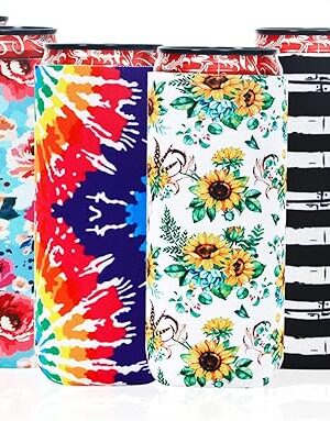 8 Pcs Slim Can Coolers Sleeves For 12oz Slim Beer & Hard Soda, Tall Skinny Can Cooler Holder Colorful Neoprene Bottle Insulator Perfect For Christmas Parties Valentines Day Gifts (Floral)