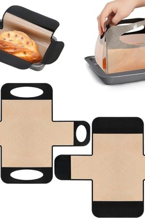 2Pcs Silicone Bread Sling, Reusable Bread Loaf Pan Liner, Non-Stick and Heat-Resistant & BPA-Free Baking Mat Sourdough Transfer Mat with 4 Long Handles, Fits 9x5" or 1.5lb Pans, Easy to Lift and Clean