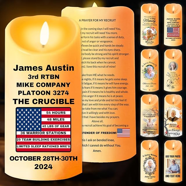 Custom Crucible Candle Marine Personalized Flameless Prayer Candles Light with Recruits Name Customized Thanksgiving Gifts