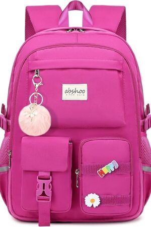 abshoo Big Student Laptop Backpack For College Women Middle High School Teen Girls Bookbag Travel Daypack (Hot Pink)