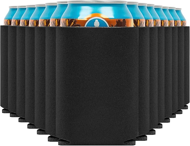 Blank Beer Can Coolers Sleeves (30-Pack) Soft Insulated Beer Can Cooler Sleeves - HTV Friendly Plain Black Can Sleeves for Soda, Beer & Water Bottles - Blanks for Vinyl Projects Wedding Favors & Gifts