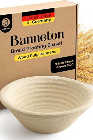 9" Round Wood Pulp Banneton Bread Proofing Basket โ 1.5LB Brotform, Grooved Pattern โ Non-Stick Natural Wood Pulp Pressed for Durability โ Made in Germany Proofing Baskets for Sourdough Bread Baking