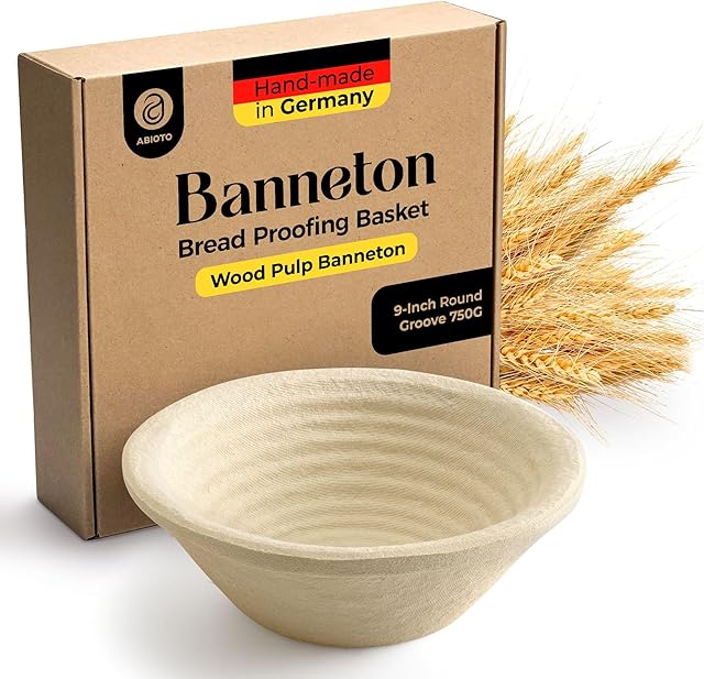 9" Round Wood Pulp Banneton Bread Proofing Basket – 1.5LB Brotform, Grooved Pattern – Non-Stick Natural Wood Pulp Pressed for Durability – Made in Germany Proofing Baskets for Sourdough Bread Baking