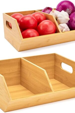 2 Set Bamboo Storage Bin, Pantry Organization and Storage Baskets, Kitchen Organization, Potato and Onion Storage Bin - Ideal for Pantry, Countertop, and Vegetable Storage