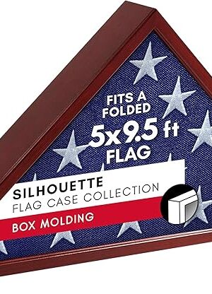 Americanflat Large Flag Display Case - Fits Folded 5x9.5' Burial Flags - Silhouette Collection - Display Box for Wall or Tabletop - Mahogany