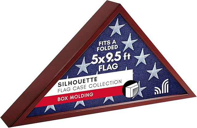 Americanflat Large Flag Display Case - Fits Folded 5x9.5' Burial Flags - Silhouette Collection - Display Box for Wall or Tabletop - Mahogany