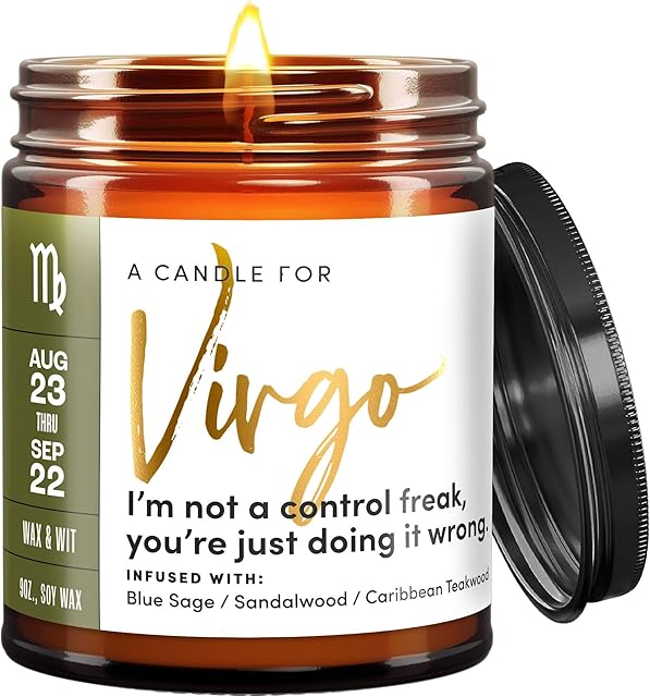 Wax & Wit Virgo Gifts for Women, August September Birthday Gift for Women, Astrology Virgo Zodiac Candle Gifts - 9oz, 50 Hour Burn