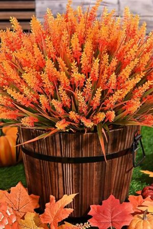 Waipfaru Fake Mums Fall Decor, 20 Bundles UV Resistant Faux Mums for Outdoor Planters, Fall Flowers Artificial for Decoration, Faux Plants for Home Porch Thanksgiving Decoration(Orange)