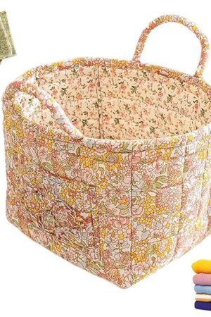 Eagerlyous/Eagerlyus Boho Fabric Storage Basket, Boho Laundry Basket with Handle, Large Capacity Tote Bag with Front Pocket, Foldable Square-Shaped Floral Storage Basket Home Organizatio (G)