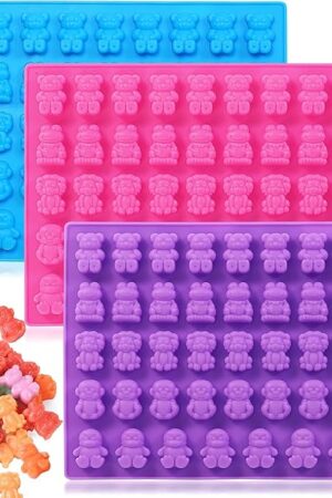 3pcs medium sized animal shapes candy chocolate silicone molds include bear, frog, lion, monkey, penguin, and two droppers, which can be used to make gummies, chocolate, ice cubes, etc