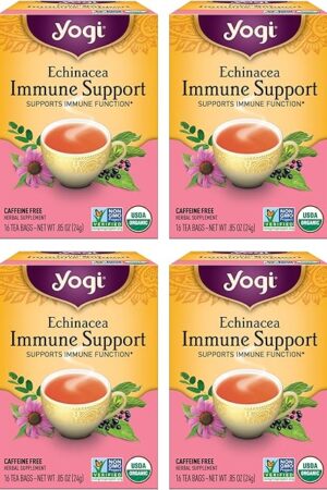 Yogi Tea Echinacea Immune Support Tea - 16 Tea Bags per Pack (4 Packs) - Organic Immunity Support Tea - Includes Peppermint Leaf, Lemongrass, Cinnamon Bark, Echinacea Purpurea, Licorice Root & More