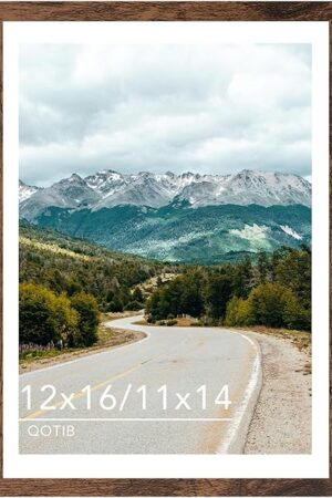 Wood 12x16 Picture Frame with 11x14 Mat Deep Brown, Display 11x14 with Mat or 12x16 Without Mat, Wood 12 by 16 Photo Frame, 12 x 16 Frame for Wall Hanging Display, Deep Brown