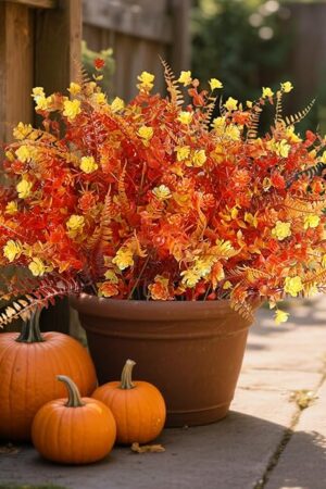Artificial Fall Flowers for Outdoors,36 Bundles Faux Outdoors Plants Realistic Artificial Autumn flower UV Resistant for outside Look Real Fake Plants for Thanksgiving Porch Decor Window box planters