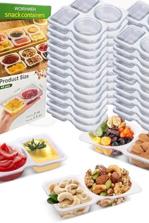 40 Sets Upgrade Double Compartment Condiment Container, 2025 New Reusable Grab And Go Snack Containers with Lids, for Snacks Dips Travel and Outdoor Camping,77 pcs (40 boxes/37 lids)
