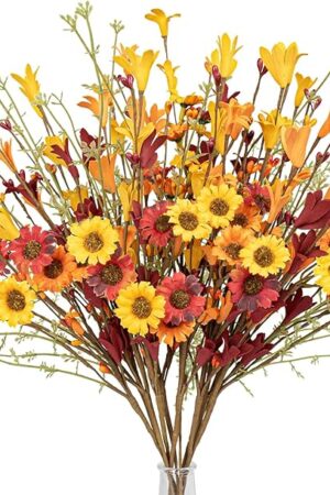 Artificial Fall Flowers 12 Pack Floral Picks 17" Tall Forsythia Stems with Berries for Autumn Flower Arrangements Centerpieces Indoor Outdoor Decorations