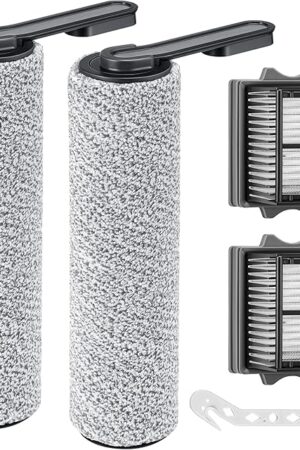?Only S5 Combo】Brush Roller Replacement Parts for Floor ONE S5 Combo Cordless Wet Dry Vacuum Cleaner, 2 Pack Brush Rollers + 2 Pack Vacuum HEPA Filters (Only Fit S5 COMBO)