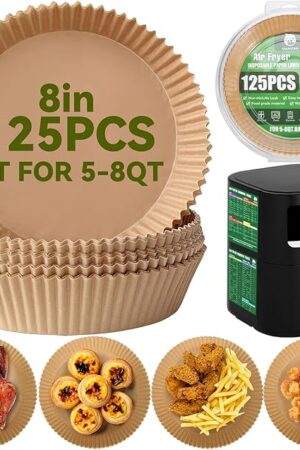 Air Fryer Liners,125 PCS Round Non-stick Disposable Paper Liners for 5-8QT, OAMCEG 8 inch Air Fryer Parchment Baking Paper for Frying, Baking, Cooking, Roasting and Microwave