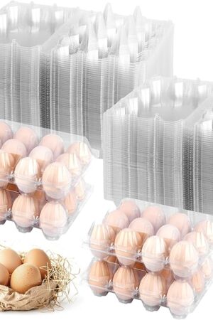 100 Pack 12 Count Plastic Egg Cartons - Bulk Cheap Clear Reusable Egg Containers for Chicken Eggs, Dozen Egg Storage Solutions.