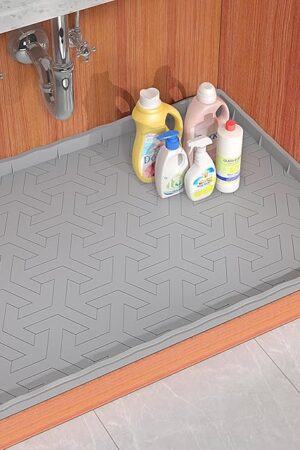2025 Pro Sevenblue Waterproof Under Sink Mat, 34" x 22" Under Sink Liner and Protector for Bottom of Kitchen Sink, Bathroom Silicone Basin Undersink Mat Cabinet Shelf Drip Tray (Grey, 34" L x 22" W)