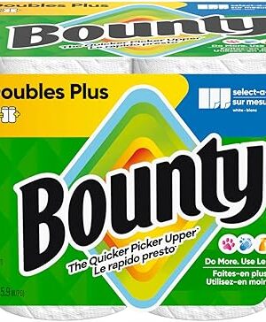 Bounty Paper Towels Select-A-Size, White, 8 Double Plus Rolls = 20 Regular Rolls
