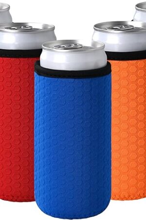 5 Pcs Insulated Slim Can Sleeve, Reusable Skinny Tall Can Cooler Sleeves, Non-slip Neoprene Beer Bottle Cover Holder for 12oz Slim Can Soda and Beer (Colorful1)