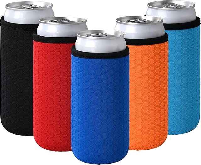 5 Pcs Insulated Slim Can Sleeve, Reusable Skinny Tall Can Cooler Sleeves, Non-slip Neoprene Beer Bottle Cover Holder for 12oz Slim Can Soda and Beer (Colorful1)