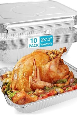 9x13" Thickened Aluminum Foil Pans with Lids, 10Pack Extra Deep Disposable Aluminum Pans for Roasting, Baking, Cooking, Food Prep, Chafing, Steam Table, Oven, Cake, and Party Catering.