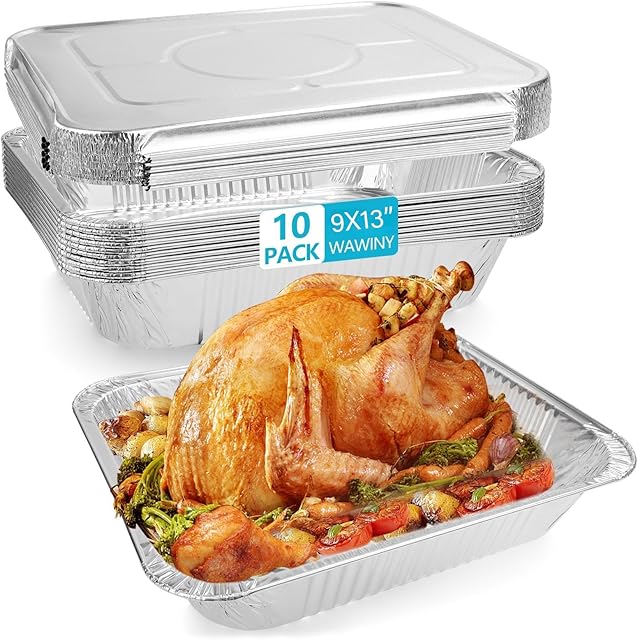 9x13" Thickened Aluminum Foil Pans with Lids, 10Pack Extra Deep Disposable Aluminum Pans for Roasting, Baking, Cooking, Food Prep, Chafing, Steam Table, Oven, Cake, and Party Catering.