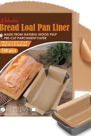Webake Unbleached Parchment Paper Loaf Pan Liners for Baking Bread 9x5, 1lb 1.5lb 2lb, Original Precut, Non Toxic 100 Pcs Baking Paper