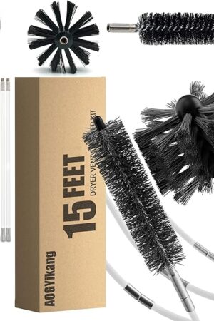 15 Feet Dryer Vent Cleaning Brush Kit, Multi-Scene Durability Chimney Brush with Flexible Nylon Rod, Multi-Purpose lint Cleaning Brush for Drill,Chimneys, fireplaces, Ventilation ducts