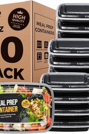 20-Piece (10-Pack) 16 OZ Meal Prep Containers Reusable with Lids, Sturdy Leakproof & Food Safe, Microwave, Freezer, Dishwasher Safe To Go Food Containers, Plastic Take Out Containers, Black