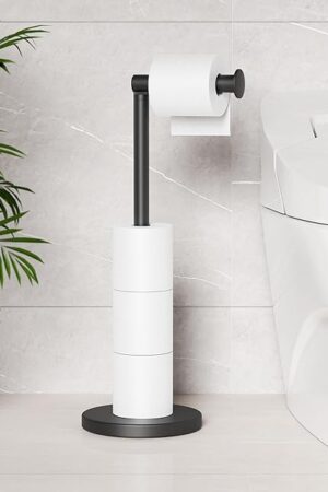 Cesun Toilet Paper Holder Stand Free Standing, Black Toilet Paper Storage with Heavy Weighted Base, Bathroom Stainless Steel Toilet Paper Roll Holder, Non-Slip, Matte Black