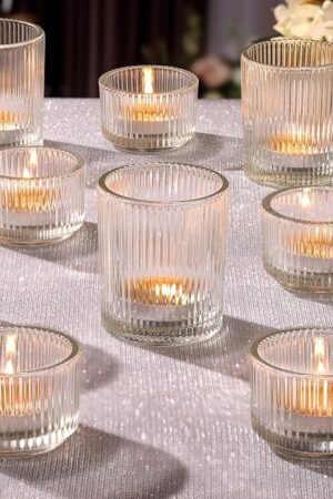 20pcs Assorted Ribbed Clear Votive & Tea Light Candle Holders, Glass Candle Holder for Table Centerpiece, Wedding, Baby Shower, Home and Party Decorations