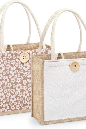 Women Tote Bag,2Pcs Jute Casual Tote's Handbag Embroidered Personalized Bento Bag,Reusable Grocery Bags Shopping Bags