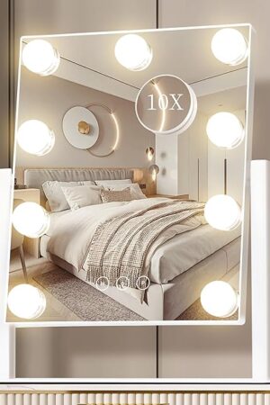 Vanity Mirror with Lights, Makeup Mirror with Lights,3 Color Lighting Modes Detachable 10X Magnification Mirror Touch Control,360°Rotation, White.