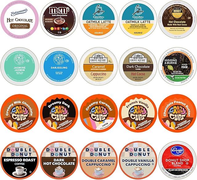 Perfect Samplers Tea Pods, Cider, Hot Chocolate, Cappuccino & Coffee Pods Variety Pack, Single Serve Coffee & K Pod Variety Pack for Keurig K Cups Brewers, Coffee Gift Set, 20 Count