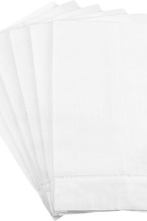CleverDelights White Linen Hemstitched Hand Towels - 6 Pack - 14" x 22" - Fingertip Towel