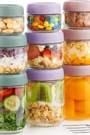 9 Pack Overnight Oats Containers with Lids, Large & Small Glass Mason Jars 16oz & 10oz & 4oz, Glass jars with Airtight Lids, Salad Meal Prep Jars for Food Storage, Overnight Oats Jars for Milk, Fruit