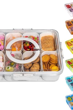 Divided Snack Serving Tray with Lid and Handle travel Snackle Box Charcuterie Container Portable Storage Organizer for Candy, Fruits, Nuts, Snacks 1Pack White