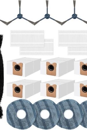 21 Pcs Accessories Kit Compatible with eufy Vacuum Omni C20, Replacement Parts include 1 Main Brush, 4 Side Brushes, 6 Dust Bags, 4 Mop Pads, 4 Washable Filters, 1 Cleaning Tool and1 Screwdriver