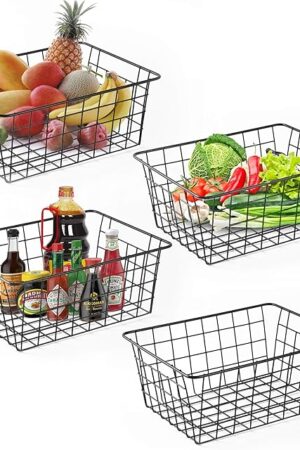 Wire Baskets for Organizing Household 4 Pack Pantry Baskets For Storage Pantry Wire Black Metal Storage Bins