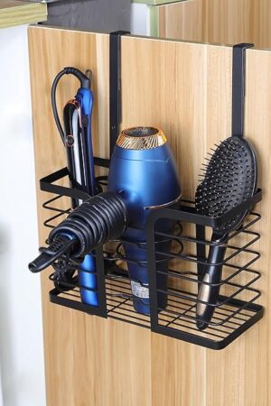 YIGII Hair Dryer Holder - Hair Tool Organizer 3-in-1 Blow Dryer Holder Adjustable Height, Bathroom Organizer Wall Mounted/Cabinet Door for Flat/Curling Irons, Hair Straighteners