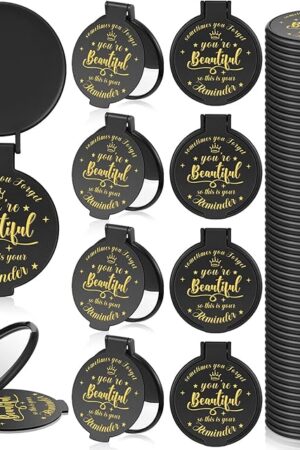 36 Pcs 2.76 Inch Inspirational Compact Mirror Bulk Party Favors Quinceanera Gift Purse Small Mirror Pocket Mini Gifts for Women Adult Coworker Halloween Christmas Friends (Black)