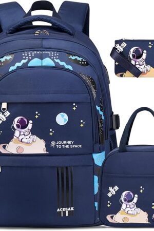 Backpack for Boys - Boy Backpack Schoolbag for Boys Kids Children Teens Girls Elementary Middle School Bags, Waterproof Lightweight Kids Bookbag Backpacks Casual Daypack with Lunch Bag Set