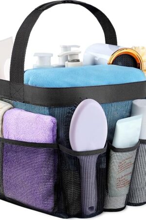 Attmu Mesh Shower Caddy Portable for College Dorm Room Essentials with 8 Pockets, Hanging Caddy Dorm Basket, Quick Dry Shower Bag for Bathroom