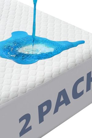 2 Pack Waterproof Mattress Protector Queen Size, Cooling Mattress Cover Queen Size Bed Soft Breathable Mattress Pad Cover Fitted 8-21'' Deep Pocket, Vinyl Free